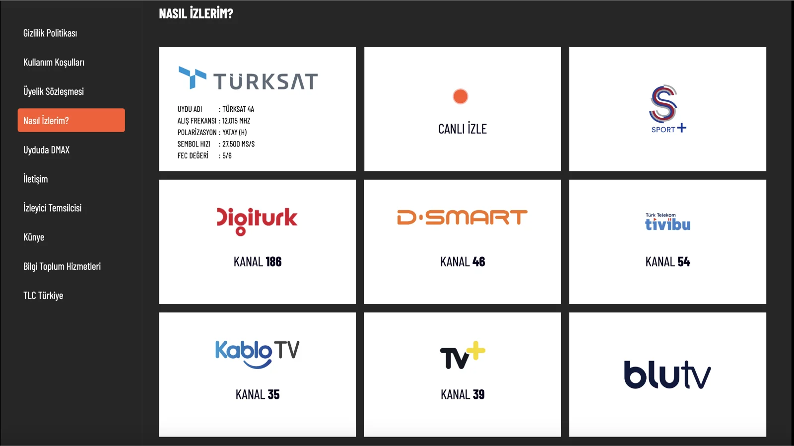 DMAX canlı yayını yapan platformlar.
