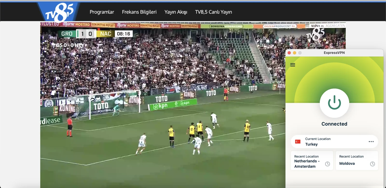 TV 8,5'u yurt dışından izlemek için alternatif olarak ExpressVPN'i de kullanabilirsin.