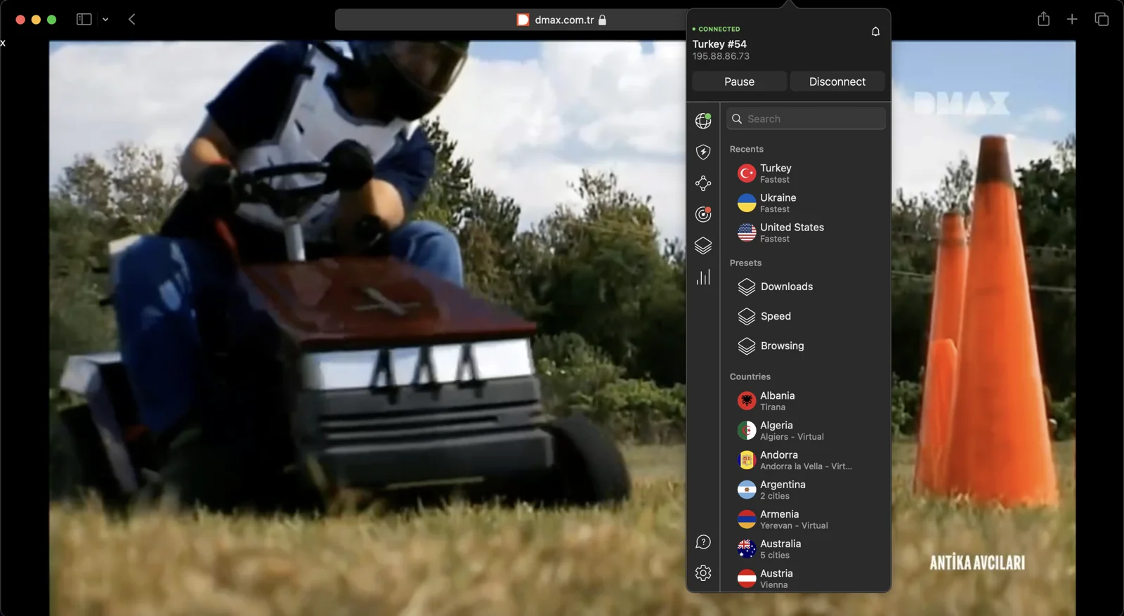 NordVPN Türkiye sunucularına bağlanarak DMAX Türkiye'nin engellerini aşabilirsin.