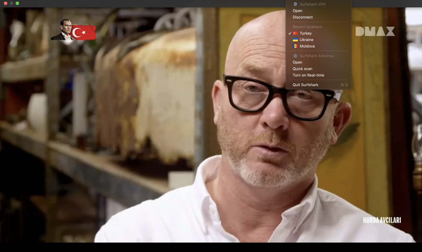 Surfshark Türkiye sunucularına bağlanarak DMAX Türkiye içeriklerini dünyanın her yerinden izleyebilirsin.