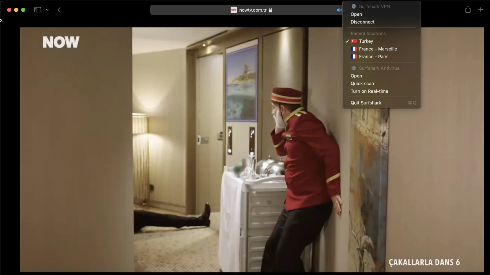 Surfshark Türkiye sunucularına bağlanarak bir Türkiye IP'si alabilir, NOW TV'yi dünyanın her yerinden engelsiz olarak izleyebilirsin.