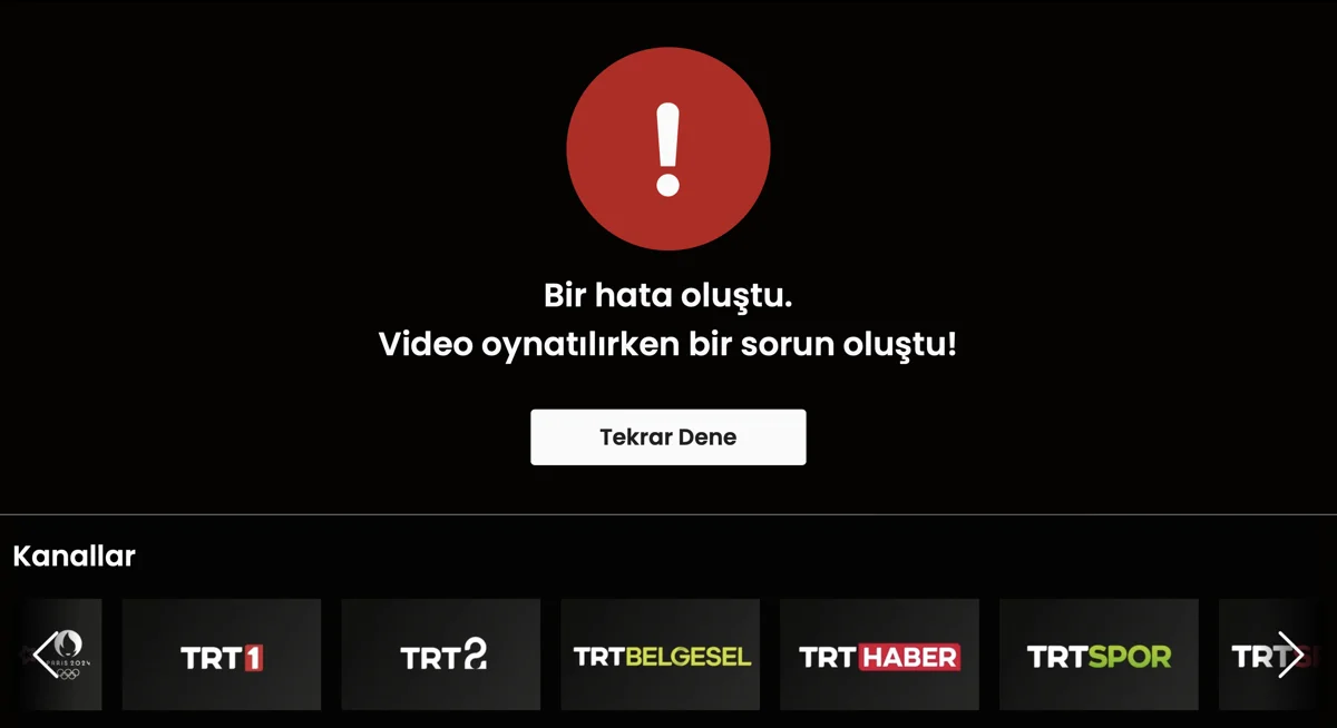 Yurt dışındayken TRT1, TRT Spor veya TRT Spor Yıldız kanallarında bir spor karşılaşması izlemeye çalıştığınızda kısıtlama ekranıyla karşılaşırsınız.