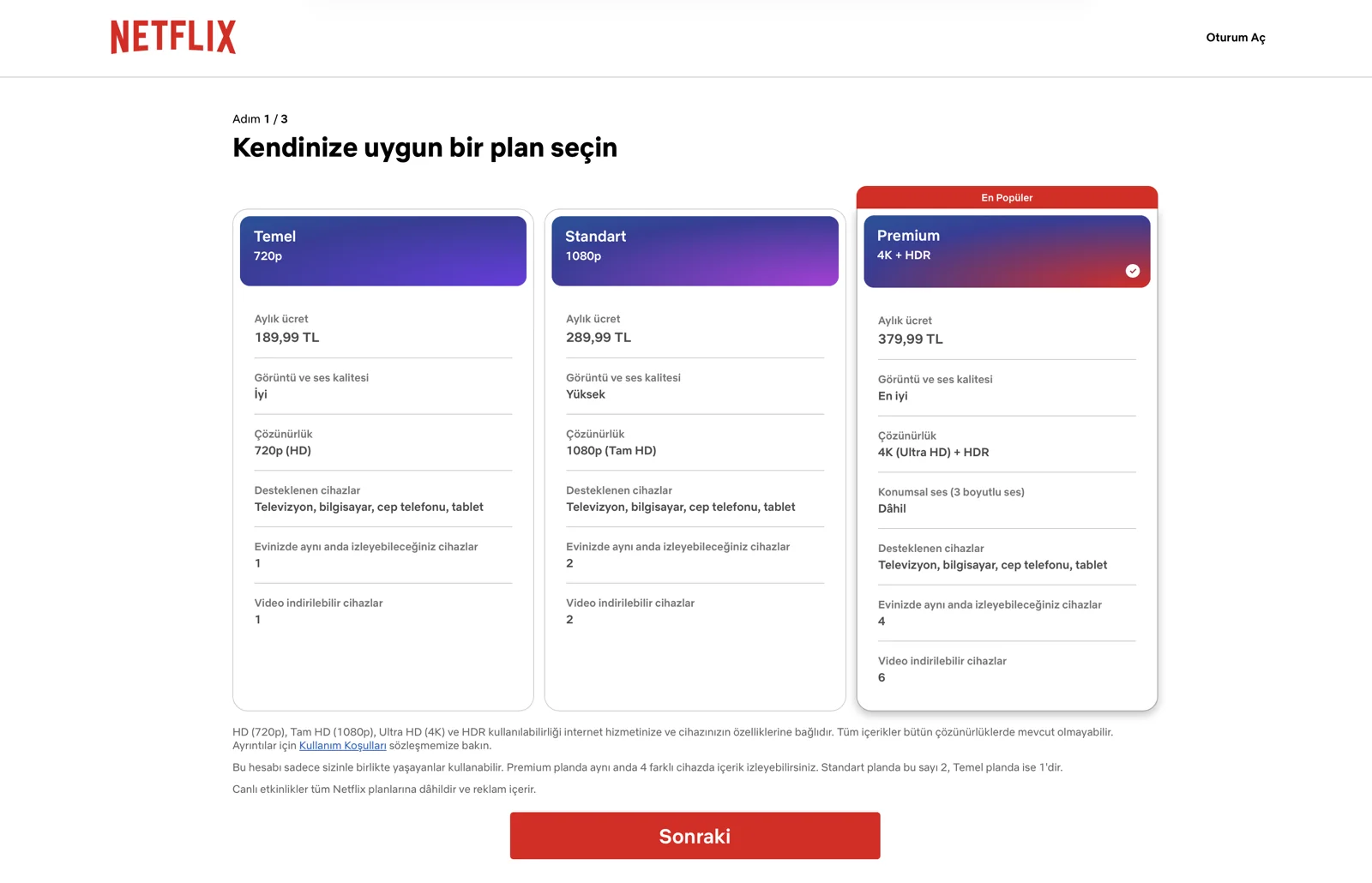 Netflix Türkiye Mart 2026 fiyat listesi