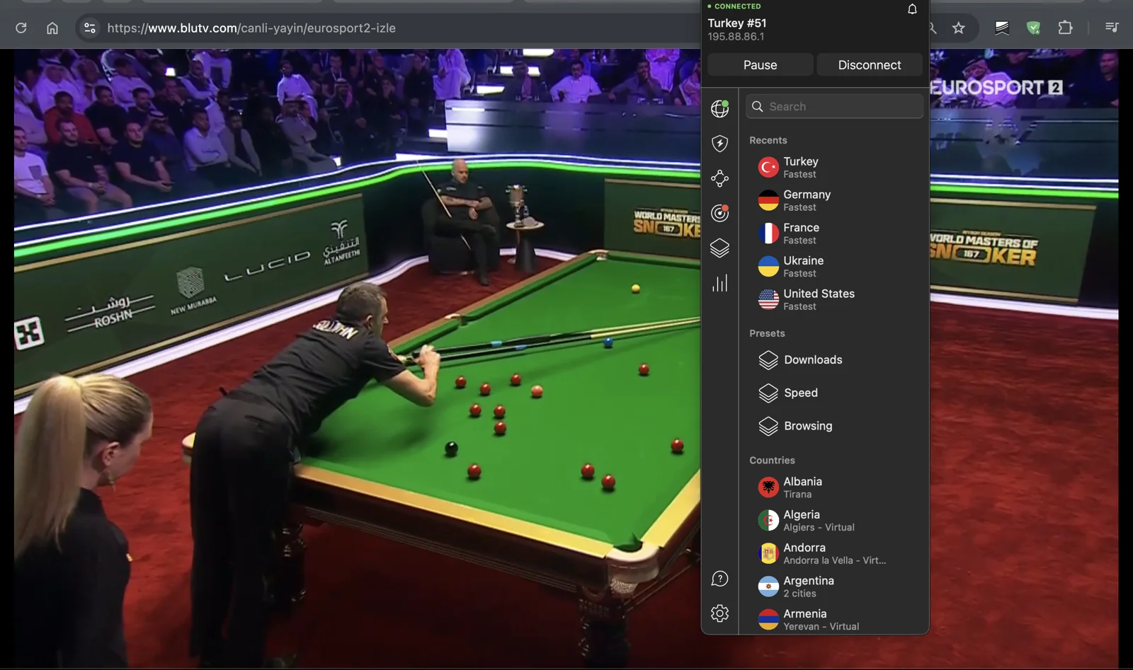 NordVPN Türkiye sunuculara bağlanarak HBO Max üzerinden Eurosport1 ve 2 yayınlarını izleyebilirsin.