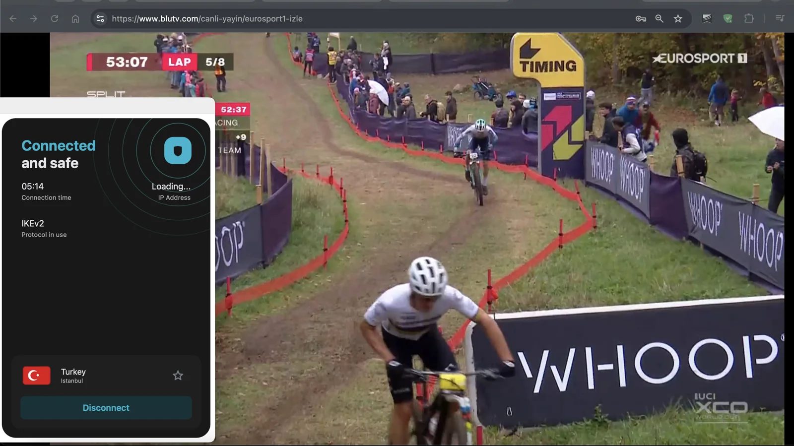 Surfshark Türkiye sunucularına bağlanarak Eurosport kanallarını HBO MAX üzerinden Türkçe olarak izleyebilirsin.