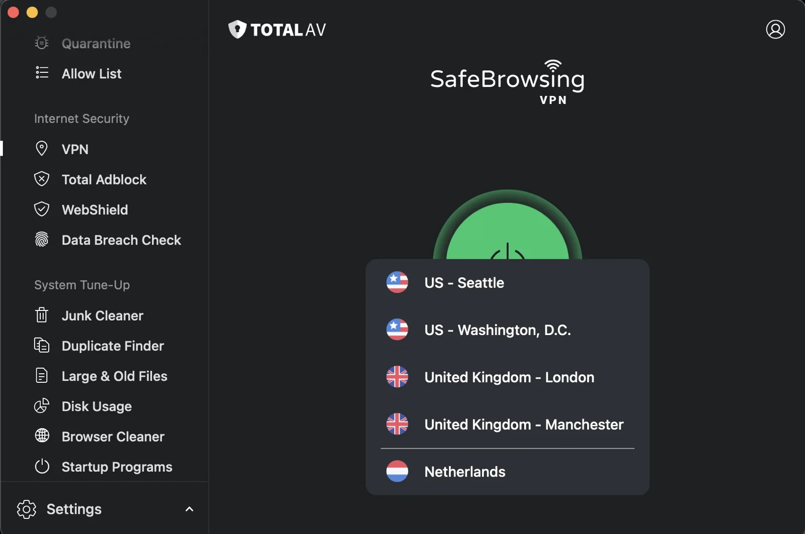 TotalVPN Hollanda sunucusuna bağlanarak Hollanda IP'sine bağlanabilir, Türkiye'deki erişim kısıtlamalarını aşabilirsin.